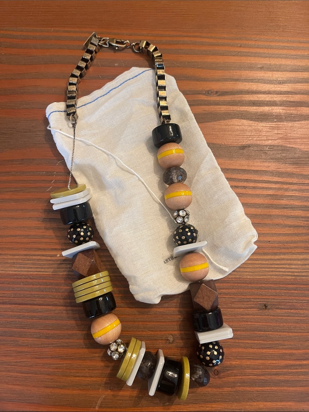 Anthropologie Chunky Bead Statement Necklace in Black, Yellow & White